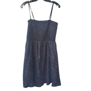 NWT Forever 21 Black and White Polka Dot  Smocked Dress Spaghetti Straps Size L